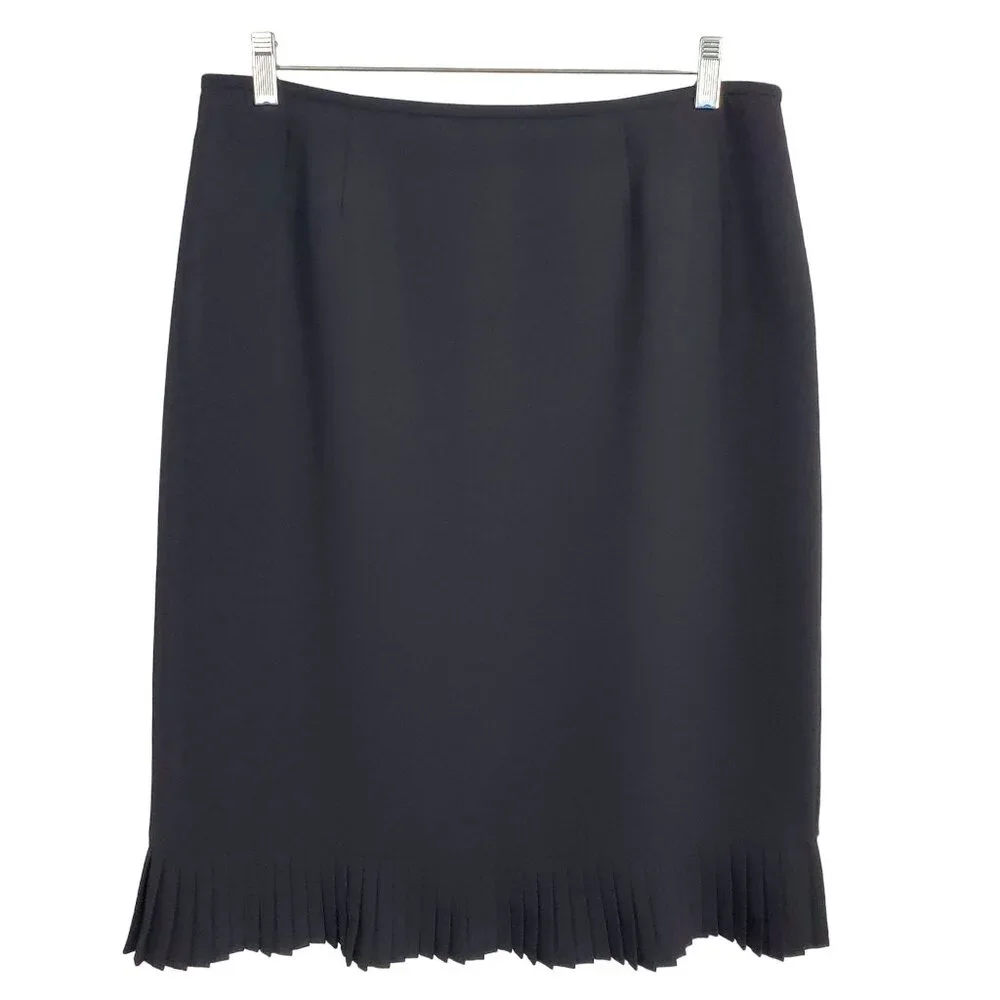 Le Suit Collections Sz 14 Skirt Flirty Pleated Trim Hem Lined Midi Formal Black